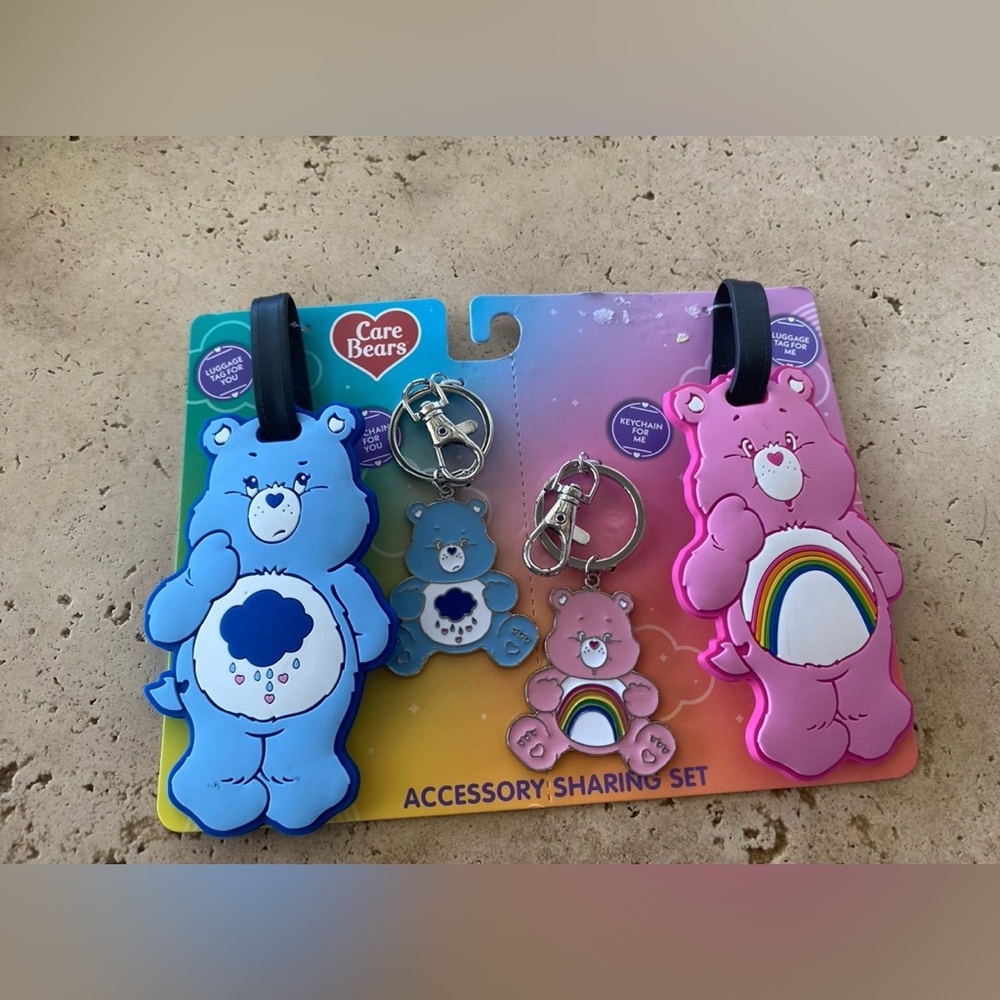 Care Bears Luggage tags and keychains set - Blue and Pink Brand new!
